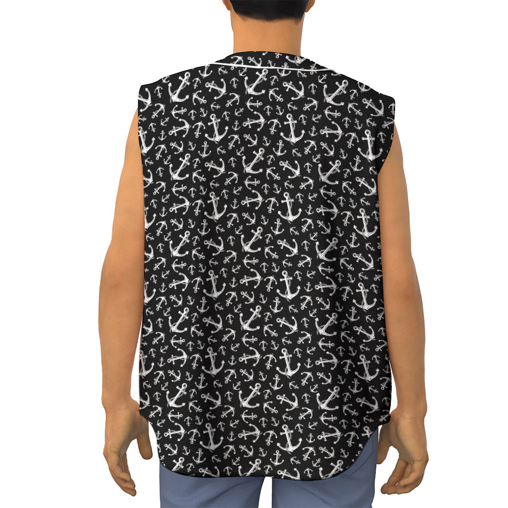 Black And White Anchor Pattern Print Sleeveless Baseball Jersey