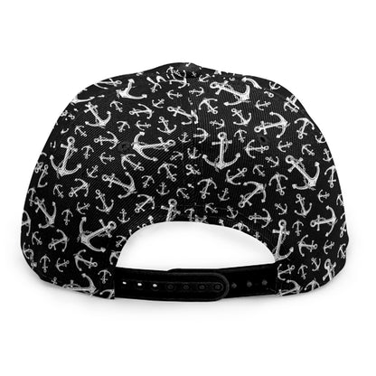 Black And White Anchor Pattern Print Snapback Cap