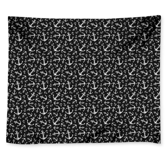 Black And White Anchor Pattern Print Tapestry