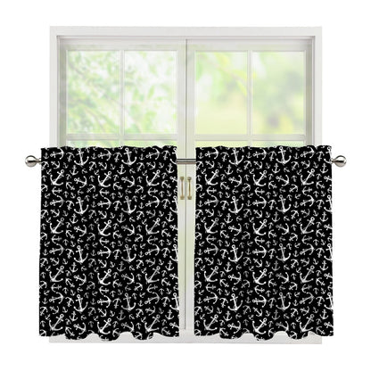 Black And White Anchor Pattern Print Tier Curtains