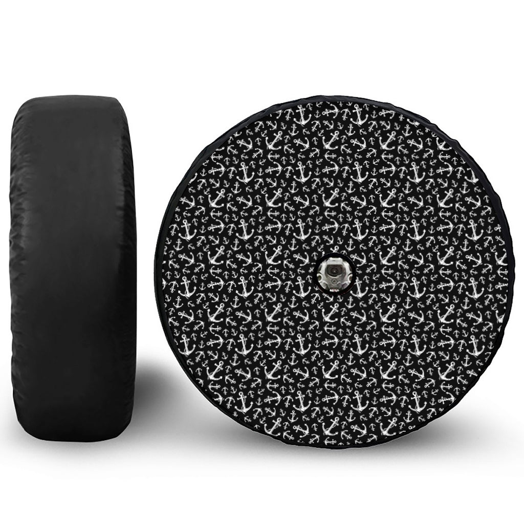 Black And White Anchor Pattern Print Tire Cover With Camera Hole