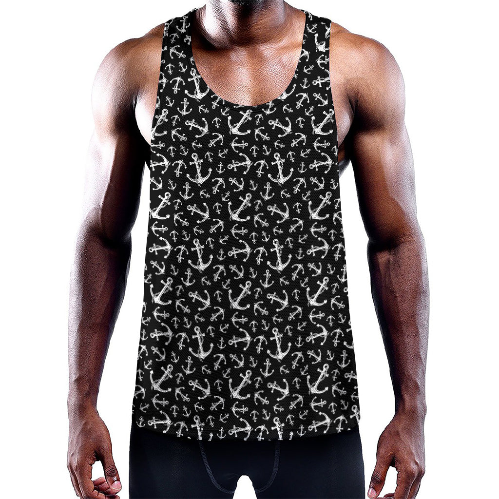 Black And White Anchor Pattern Print Training Tank Top