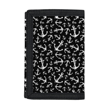 Black And White Anchor Pattern Print Trifold Wallet