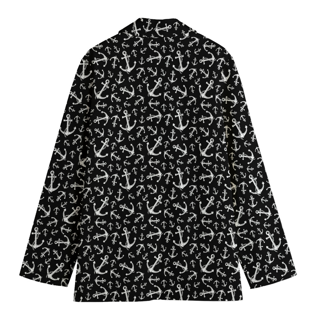 Black And White Anchor Pattern Print Women's Cotton Blazer