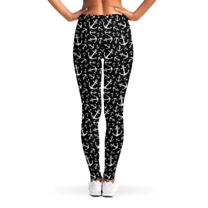 Black And White Anchor Pattern Print Women's Leggings