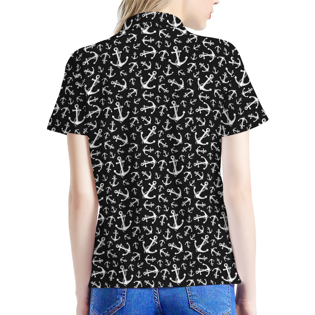 Black And White Anchor Pattern Print Women's Polo Shirt