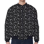 Black And White Anchor Pattern Print Zip Sleeve Bomber Jacket