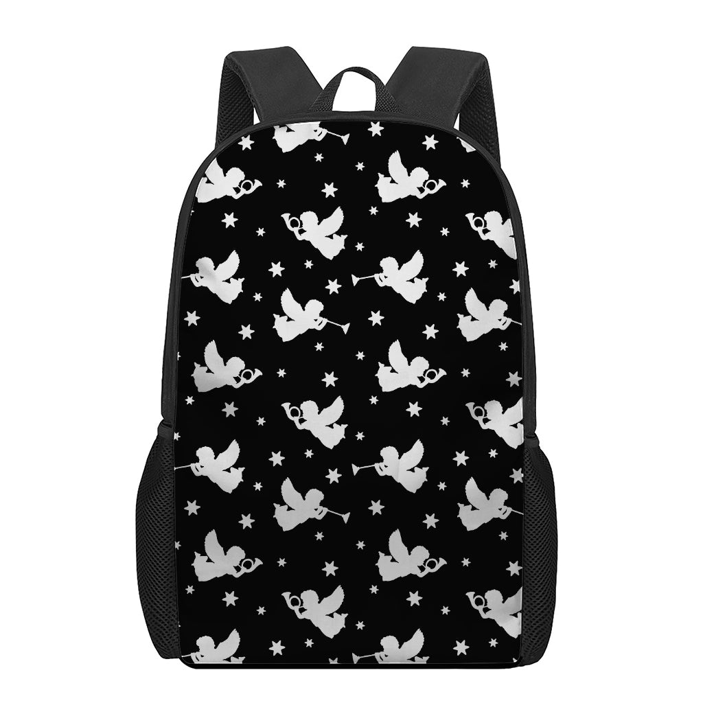 Black And White Angel Pattern Print 17 Inch Backpack