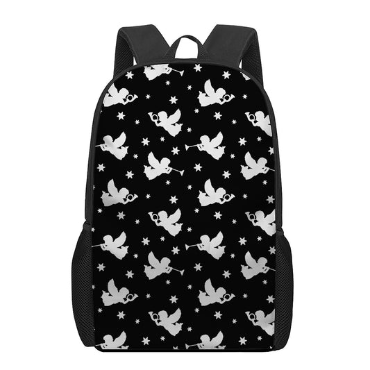 Black And White Angel Pattern Print 17 Inch Backpack