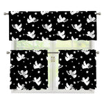 Black And White Angel Pattern Print 3 Piece Kitchen Curtains