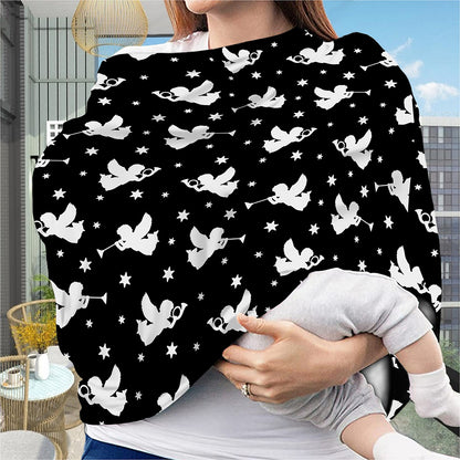 Black And White Angel Pattern Print Baby Seat Cover
