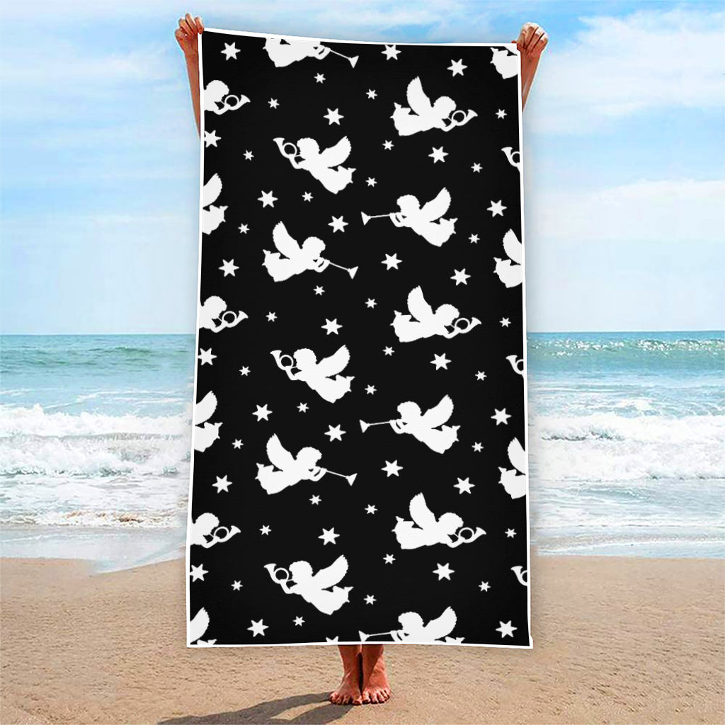 Black And White Angel Pattern Print Beach Towel