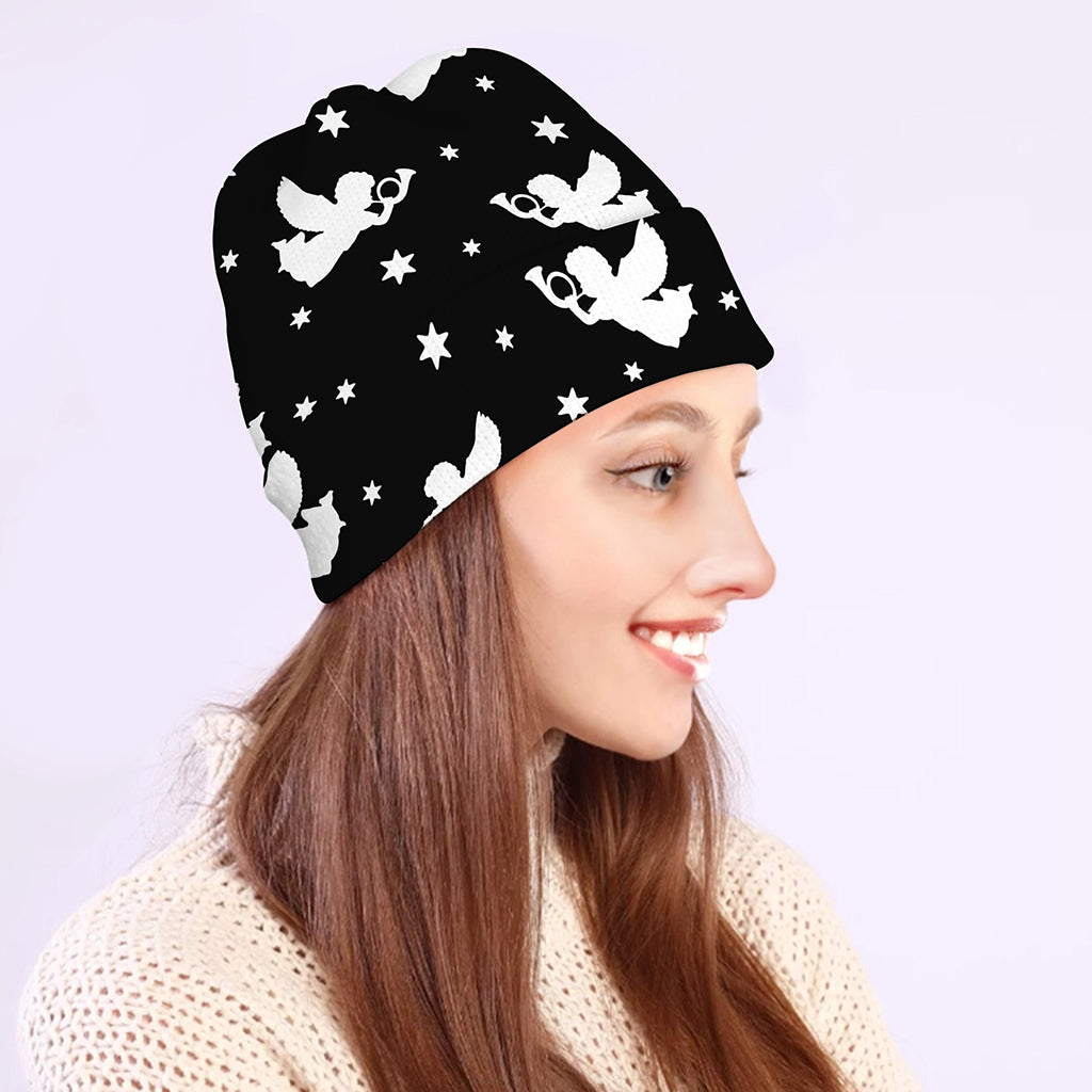 Black And White Angel Pattern Print Beanie