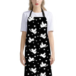 Black And White Angel Pattern Print Bib Apron With Pocket