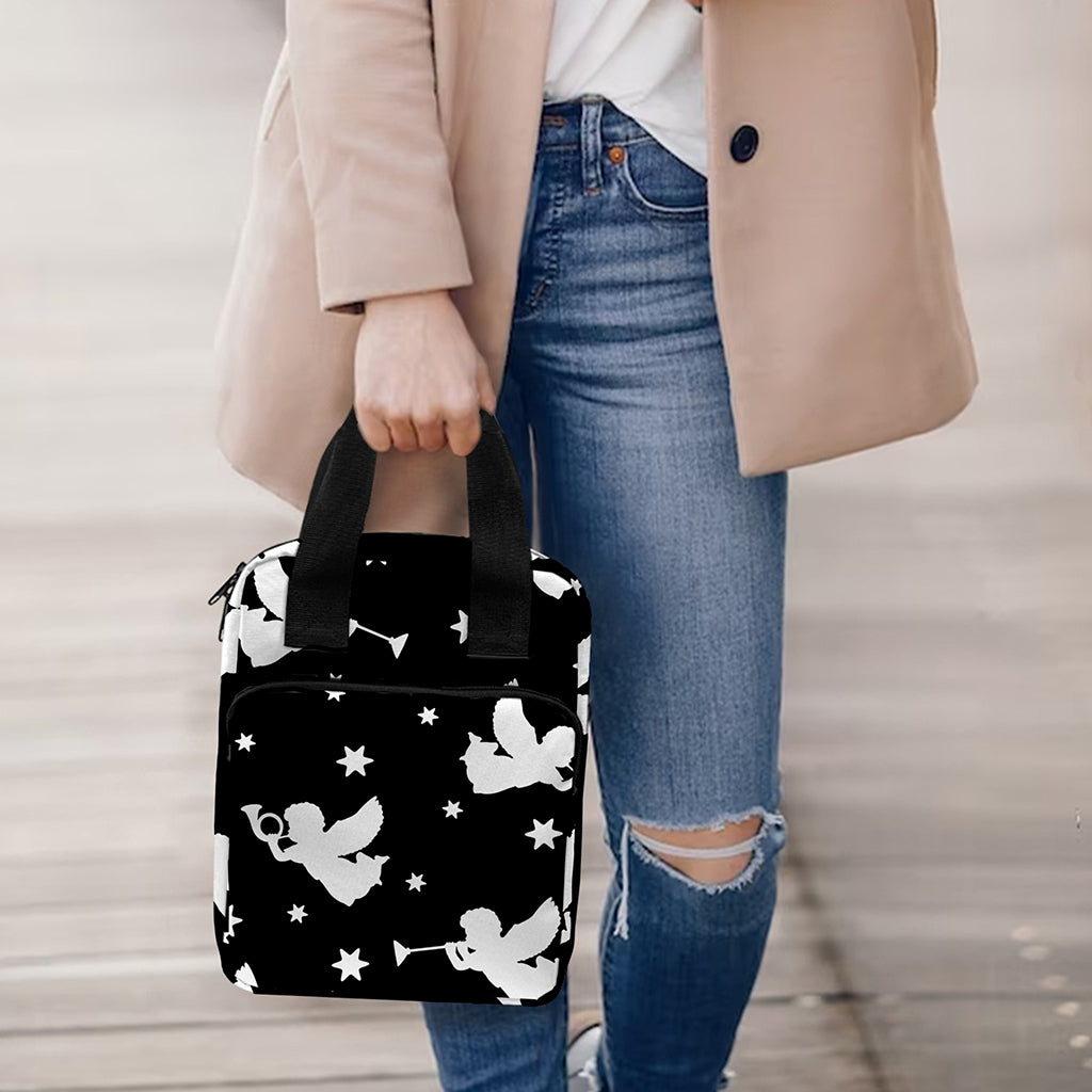 Black And White Angel Pattern Print Bible Tote Bag