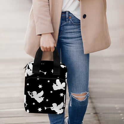 Black And White Angel Pattern Print Bible Tote Bag