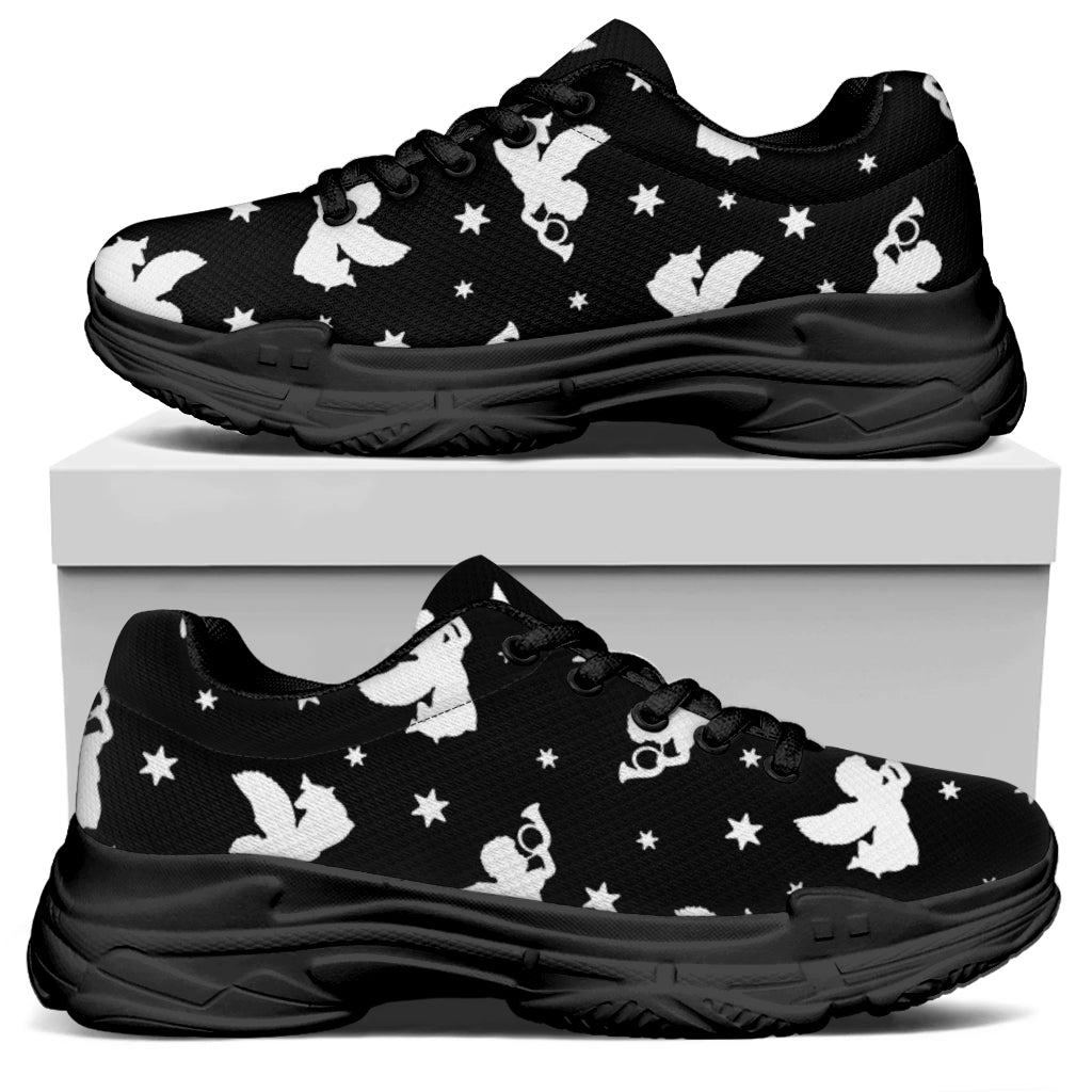 Black And White Angel Pattern Print Black Chunky Shoes
