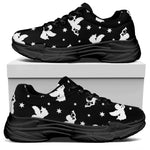 Black And White Angel Pattern Print Black Chunky Shoes