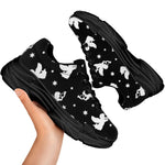 Black And White Angel Pattern Print Black Chunky Shoes
