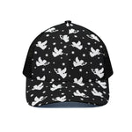 Black And White Angel Pattern Print Black Mesh Trucker Cap