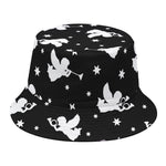Black And White Angel Pattern Print Bucket Hat