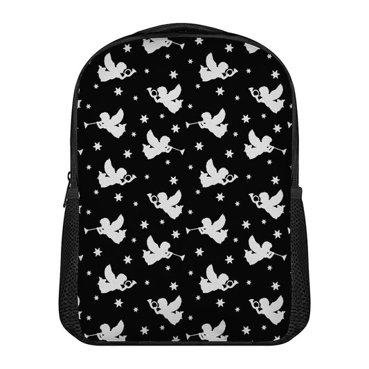 Black And White Angel Pattern Print Casual Backpack