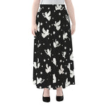 Black And White Angel Pattern Print Chiffon Maxi Skirt