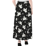 Black And White Angel Pattern Print Chiffon Maxi Skirt
