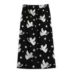Black And White Angel Pattern Print Cotton Front Slit Maxi Skirt