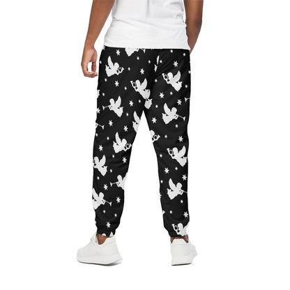 Black And White Angel Pattern Print Cotton Pants