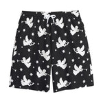 Black And White Angel Pattern Print Cotton Shorts