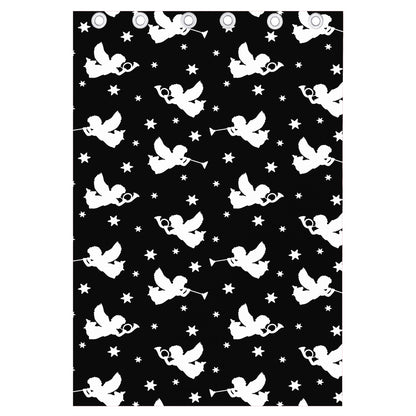 Black And White Angel Pattern Print Curtain