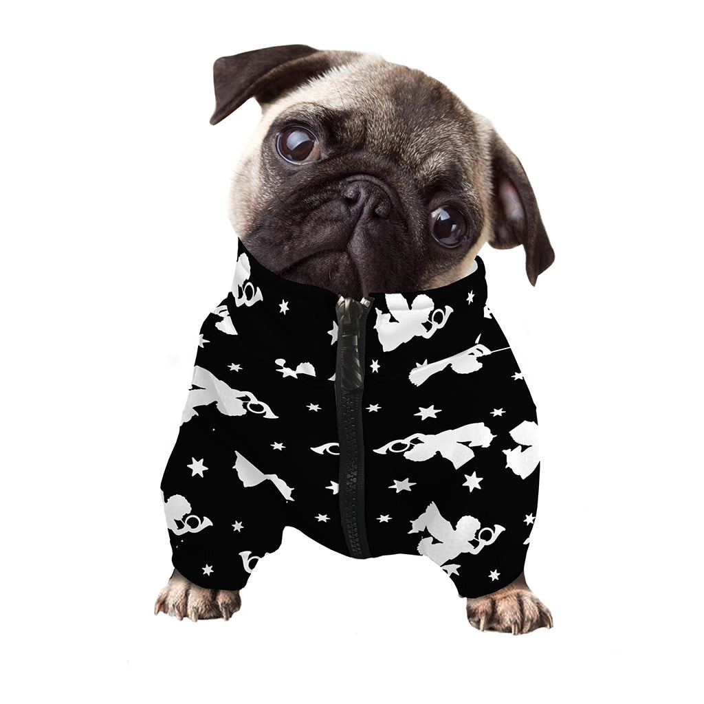 Black And White Angel Pattern Print Dog Zip Up Jacket