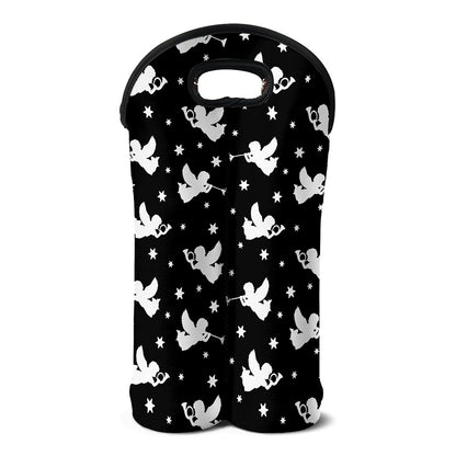 Black And White Angel Pattern Print Double Neoprene Wine Tote