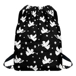 Black And White Angel Pattern Print Drawstring Backpack