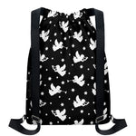 Black And White Angel Pattern Print Drawstring Backpack