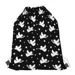 Black And White Angel Pattern Print Drawstring Bag
