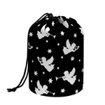 Black And White Angel Pattern Print Drawstring Makeup Bag