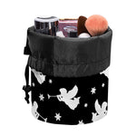 Black And White Angel Pattern Print Drawstring Makeup Bag