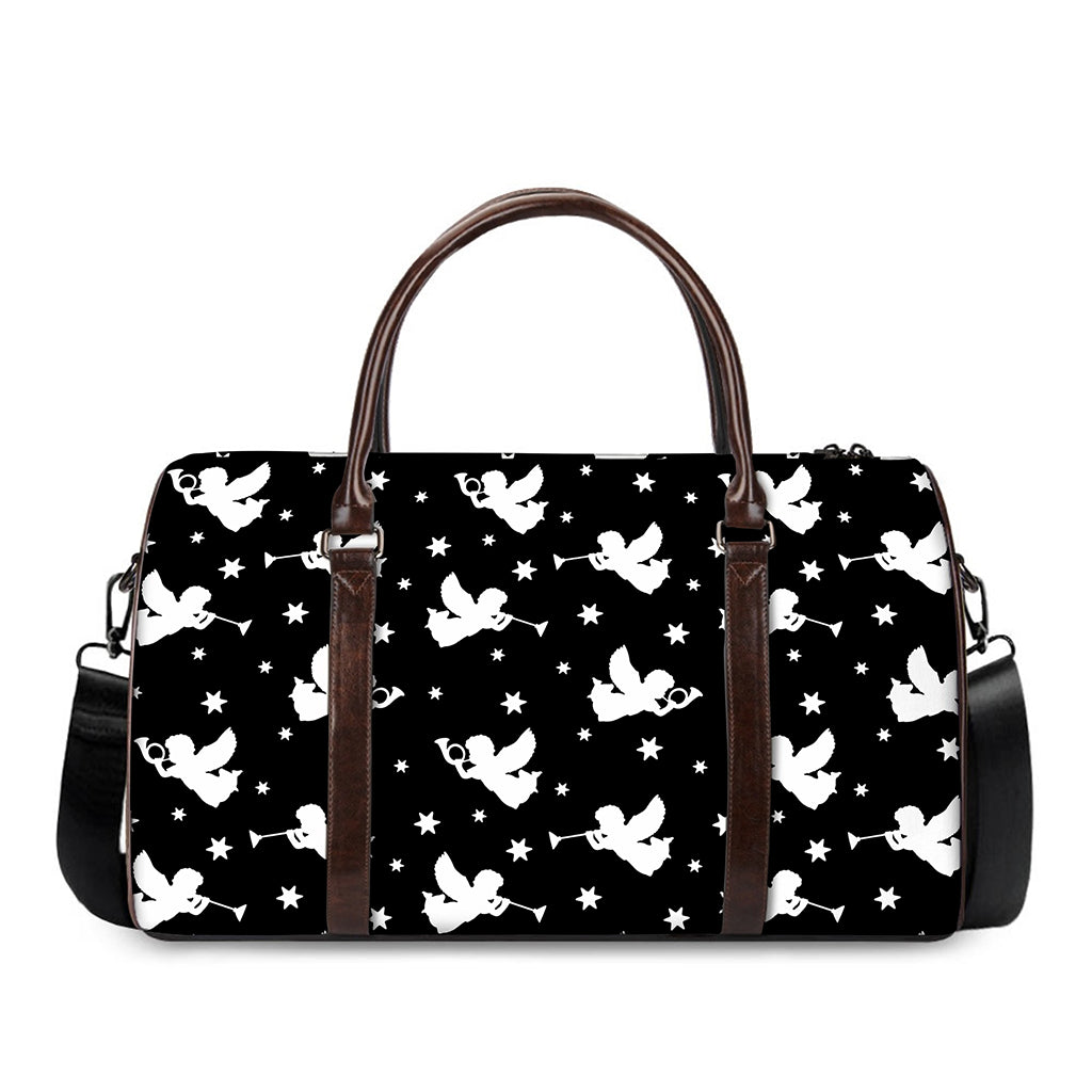 Black And White Angel Pattern Print Duffle Bag