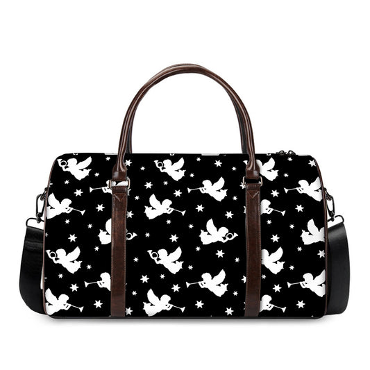 Black And White Angel Pattern Print Duffle Bag