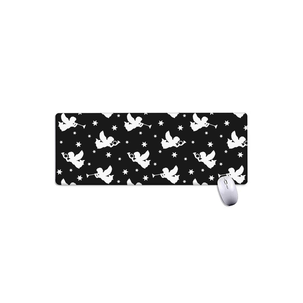 Black And White Angel Pattern Print Extended Mouse Pad