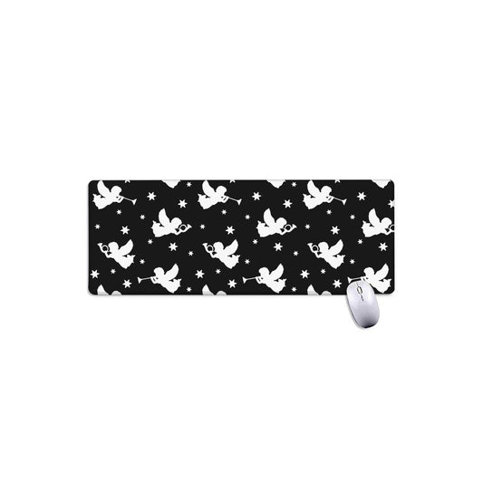 Black And White Angel Pattern Print Extended Mouse Pad