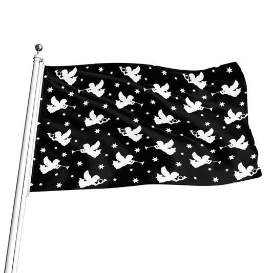 Black And White Angel Pattern Print Flag
