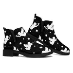 Black And White Angel Pattern Print Flat Ankle Boots