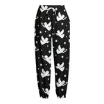 Black And White Angel Pattern Print Fleece Lined Knit Pants