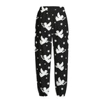 Black And White Angel Pattern Print Fleece Lined Knit Pants