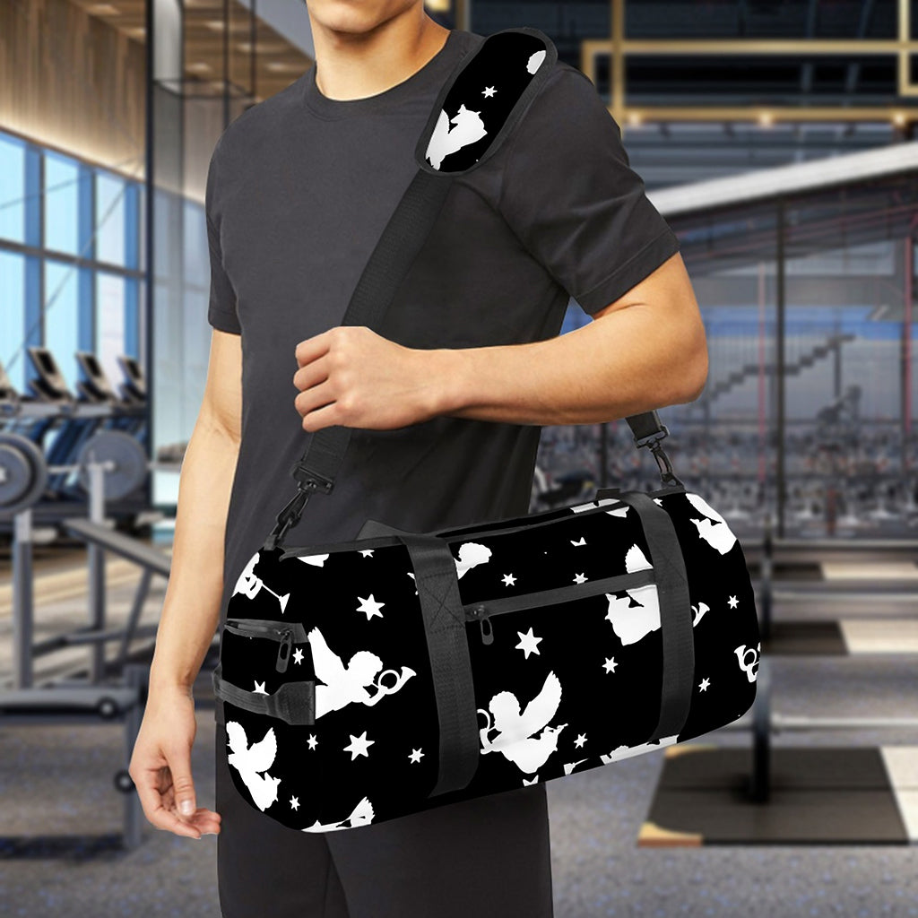 Black And White Angel Pattern Print Gym Bag