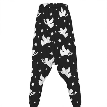 Black And White Angel Pattern Print Hammer Pants
