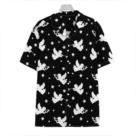 Black And White Angel Pattern Print Hawaiian Shirt